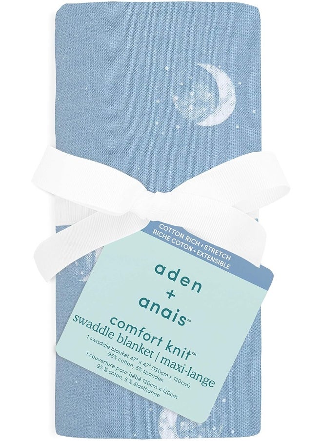 aden + anais aden + anais Comfort Knit Baby Swaddle Blanket for Newborn Girl and Boy, Super Soft Cotton with Spandex, Versatile Stroller Cover, Burp Cloth, Nursing Shield, 47 x 47 Inch, Blue Moon  - Image 3