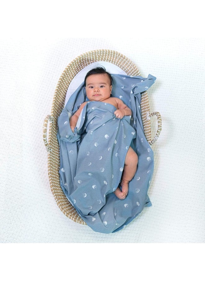 aden + anais aden + anais Comfort Knit Baby Swaddle Blanket for Newborn Girl and Boy, Super Soft Cotton with Spandex, Versatile Stroller Cover, Burp Cloth, Nursing Shield, 47 x 47 Inch, Blue Moon  - Image 2
