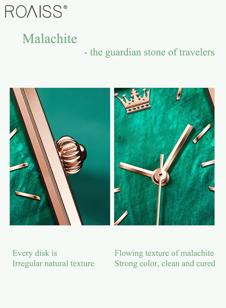 roaiss Women's Mesh Steel Strap Quartz Watch Analog Display Rectangle Green Dial Casual Watch - Image 4