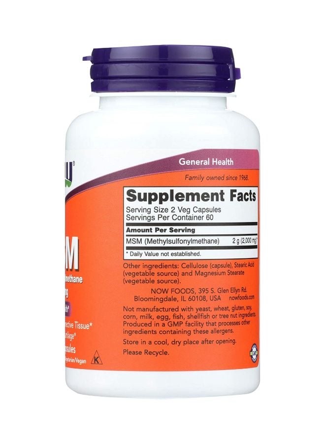 now MSM Methylsulfonylmethane Dietary Supplement 1000 mg - 120 Veg Capsules - Image 3