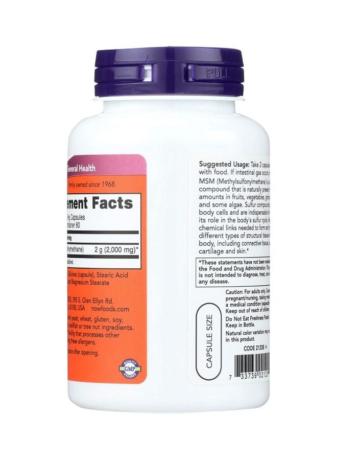 now MSM Methylsulfonylmethane Dietary Supplement 1000 mg - 120 Veg Capsules - Image 2