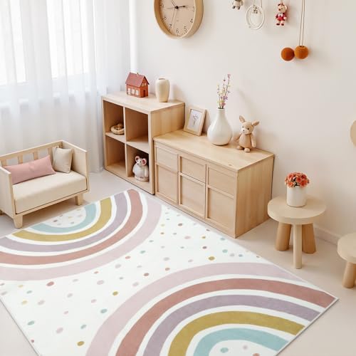 STARUIA Boho Rainbow Rug for Girls Bedroom, Large Area Rug 5x7 Washable Kids Rugs for Playroom Tent Castle, Non-Slip Soft Play Mat Carpet Nursery Rugs for Kid Room Classroom Dorm - Image 2