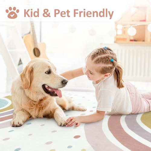STARUIA Boho Rainbow Rug for Girls Bedroom, Large Area Rug 5x7 Washable Kids Rugs for Playroom Tent Castle, Non-Slip Soft Play Mat Carpet Nursery Rugs for Kid Room Classroom Dorm - Image 3