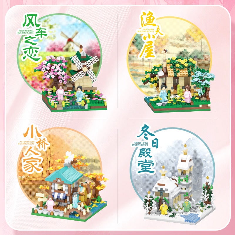 United Creative 631-635 Guofeng Spring, Summer, Four Seasons Building Cabin Diamond Granules Assembled Building Blocks Ornaments - Image 3