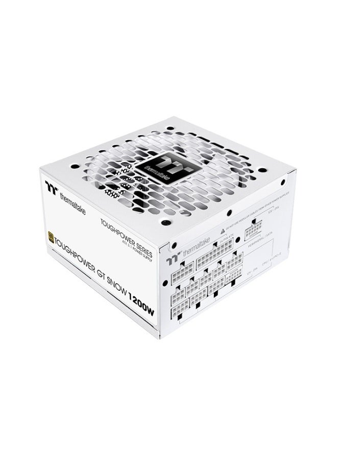 Thermaltake Toughpower GT Snow 1200W 80 PLUS Gold Fully Modular ATX 3.1 Power Supply, PCIe Gen5 12V-2×6 Native GPU Support, Smart Zero Fan, Single +12V Rail, Advanced Protections, White Flat Cables | PS-TPT-1200FNFAGK-W - Image 1