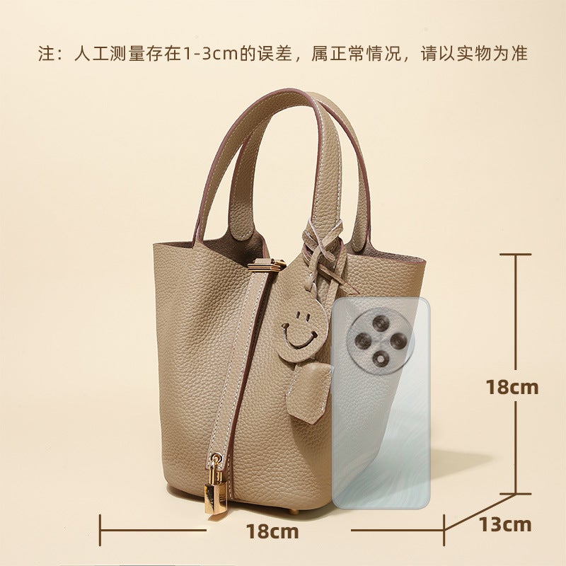 Genuine Leather Women'S Bag Vegetable Basket Bag Bag Litchi Pattern Bucket Bag Women'S Bag Handbag - Image 5