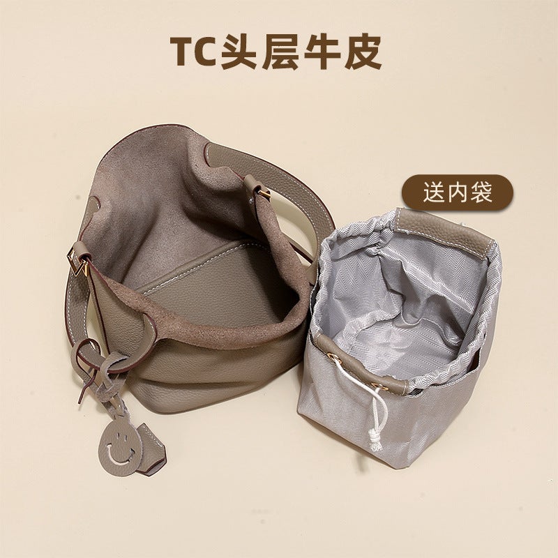 Genuine Leather Women'S Bag Vegetable Basket Bag Bag Litchi Pattern Bucket Bag Women'S Bag Handbag - Image 3