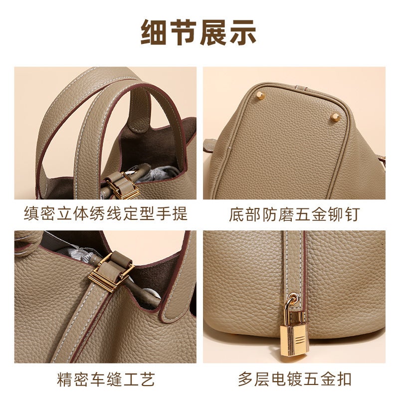 Genuine Leather Women'S Bag Vegetable Basket Bag Bag Litchi Pattern Bucket Bag Women'S Bag Handbag - Image 4