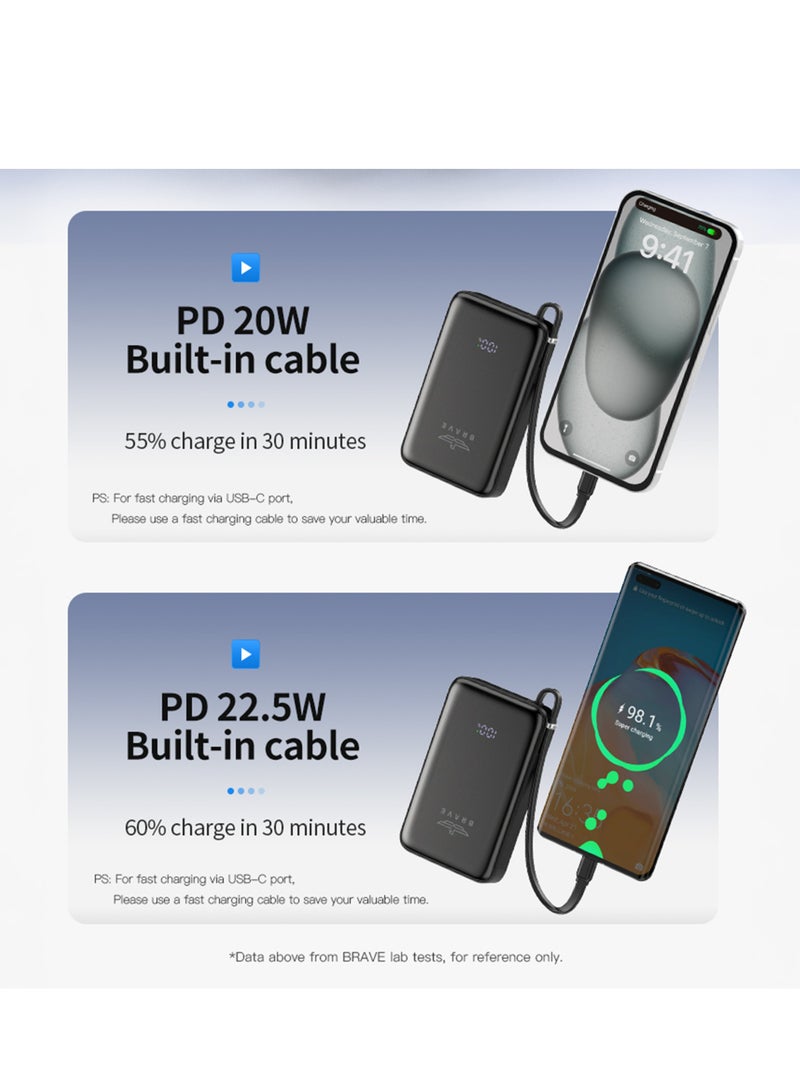 Brave 10000mAh Magnetic Wireless Power Bank – MagSafe-Compatible Magnetic Wireless Portable Charger with 15W Fast Wireless Charging and 20W PD Wired Charging, Built-in USB-C Cable and LED Digital Display – Magnetic Charging Battery Compatible with iPhone 16/15/14/13, Apple Watch Series 10, AirPods, Galaxy S25/S24/S23, Android Phones and Tablets (Black) - Image 3