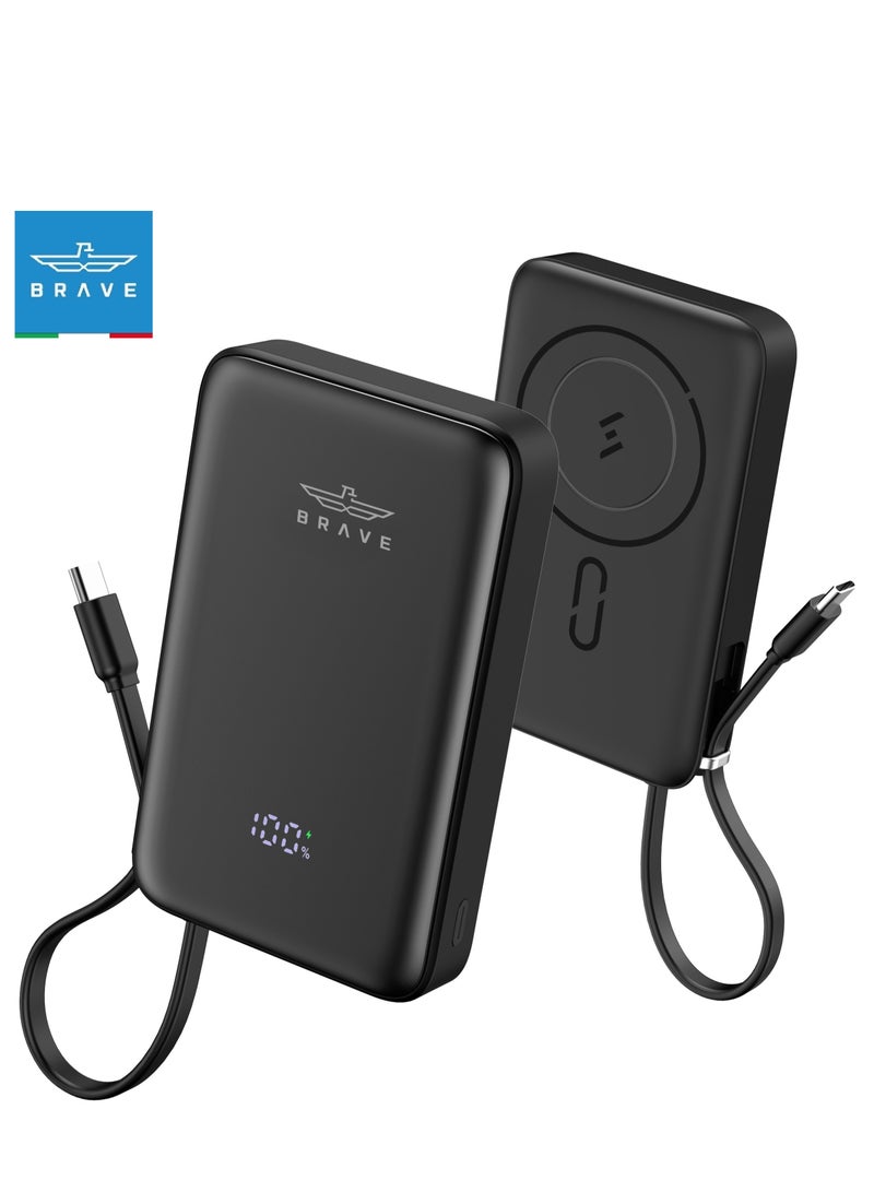 Brave 10000mAh Magnetic Wireless Power Bank – MagSafe-Compatible Magnetic Wireless Portable Charger with 15W Fast Wireless Charging and 20W PD Wired Charging, Built-in USB-C Cable and LED Digital Display – Magnetic Charging Battery Compatible with iPhone 16/15/14/13, Apple Watch Series 10, AirPods, Galaxy S25/S24/S23, Android Phones and Tablets (Black) - Image 1