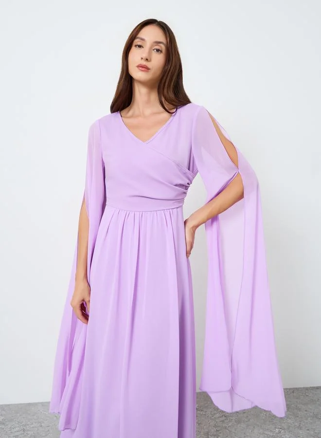 تايك تو Women Maxi Dress with Slit Flowing Sleeves