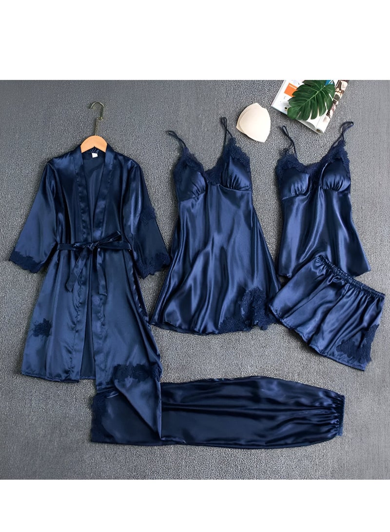 Luxurious five-piece women's pajama set in blue 