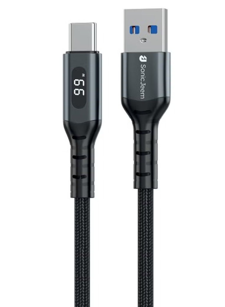 SONIC JEEM Sonic Gym Super Charging 120W USB-TYPE-C Charging Cable, Digital Display, 1m, Black - Image 1