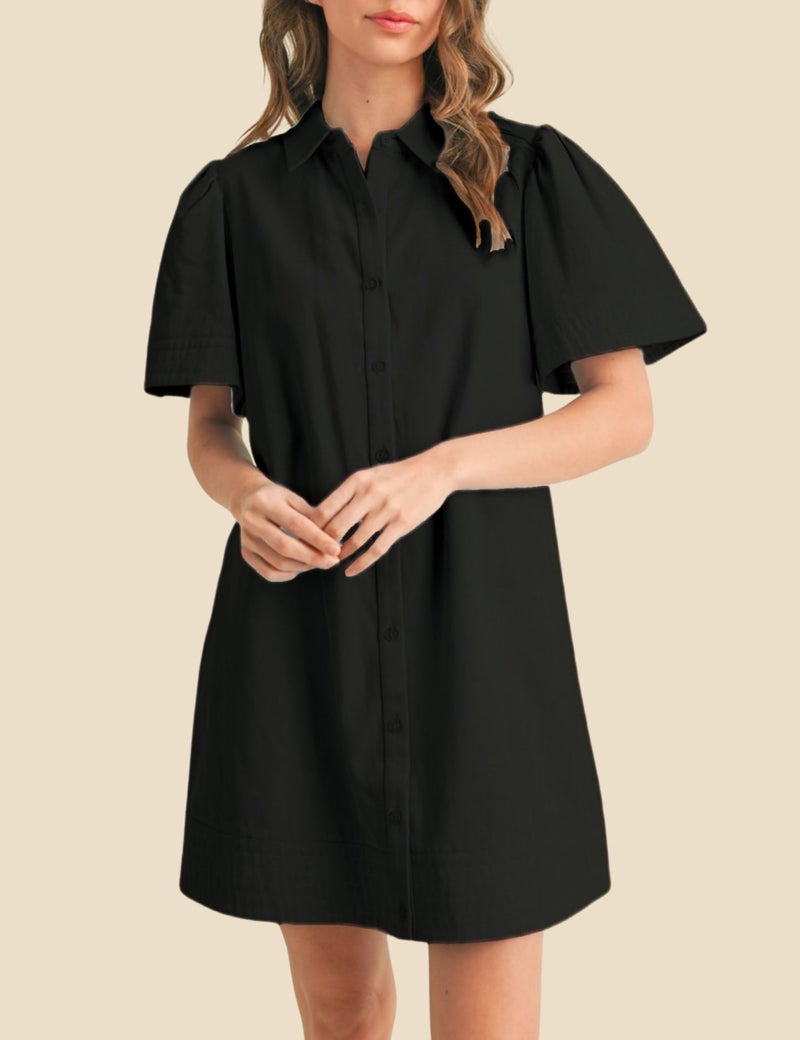 Meyhad Womens Short Sleeve Button Down Mini Shirt Dress Lapel Collar Short Dresses with Pocket(0942-Black-M) - Image 2