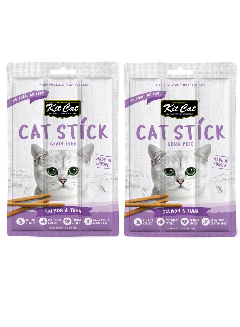 Kit Cat 2pcs Grain Free Cat Stick Salmon & Tuna 2x15g - Image 1