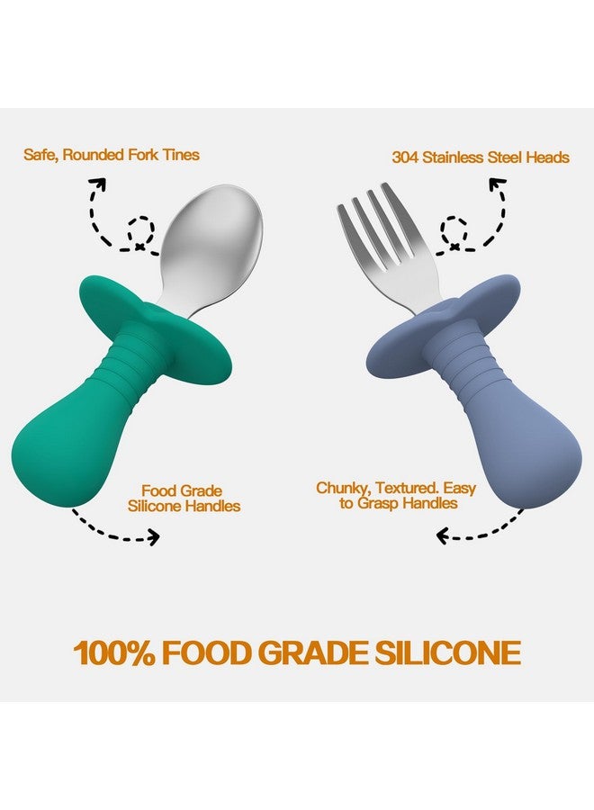 SFCCMM Toddler Spoons and Forks Set, 4Pcs Kids Silverware Set with Silicone Handle, 18/8 Stainless Steel Children Safe Forks and Spoons, Toddler Utensils BPA Free, Anti-Choke Design (Dark Blue, Green) - Image 3