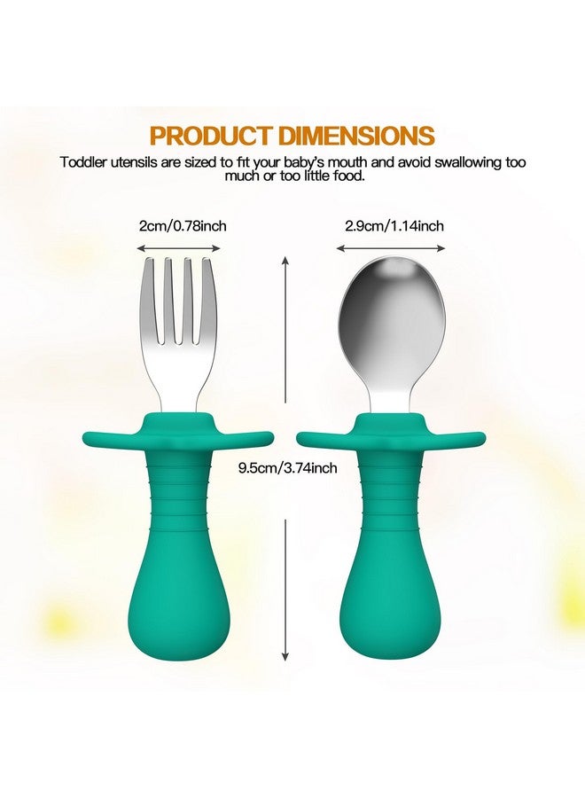 SFCCMM Toddler Spoons and Forks Set, 4Pcs Kids Silverware Set with Silicone Handle, 18/8 Stainless Steel Children Safe Forks and Spoons, Toddler Utensils BPA Free, Anti-Choke Design (Dark Blue, Green) - Image 5