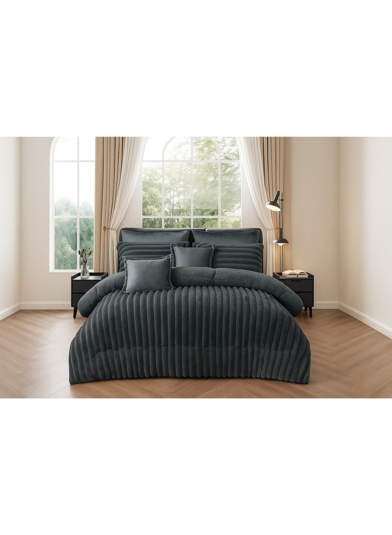 مينج لي مفرش شتوي فرو فاخر نفرين – طقم سرير 8 قطع بتصميم هندسي ناعم مقاس كبير 230×250 سم - Image 1