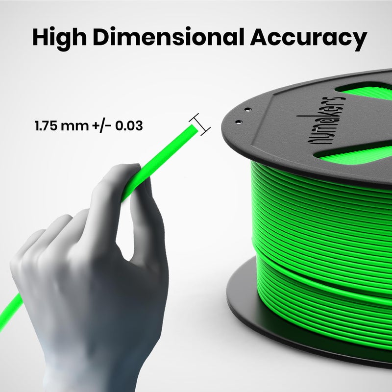 NUMAKERS PLA+ 3D Printer Filament, 1.75mm, Dimensional Accuracy +/- 0.03 mm, 1 kg Spool (2.2 lbs), Compatible with Most FDM Printers (Fluorescent Green) - Image 4