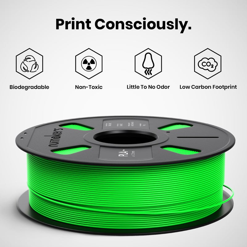 NUMAKERS PLA+ 3D Printer Filament, 1.75mm, Dimensional Accuracy +/- 0.03 mm, 1 kg Spool (2.2 lbs), Compatible with Most FDM Printers (Fluorescent Green) - Image 3