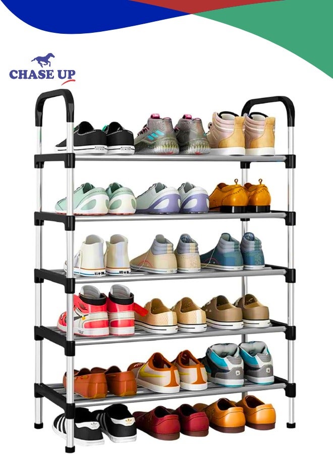 تشيس اب رف أحذية، منظم خزانة أحذية، تخزين أحذية بخمس طبقات مع 5 أرفف شبكية، أرفف أحذية مستقلة، للمدخل والخزانة، أسود، 58 × 26 × 95 سم - Image 1
