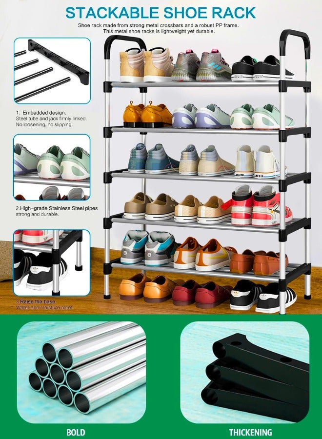 تشيس اب رف أحذية، منظم خزانة أحذية، تخزين أحذية بخمس طبقات مع 5 أرفف شبكية، أرفف أحذية مستقلة، للمدخل والخزانة، أسود، 58 × 26 × 95 سم - Image 2
