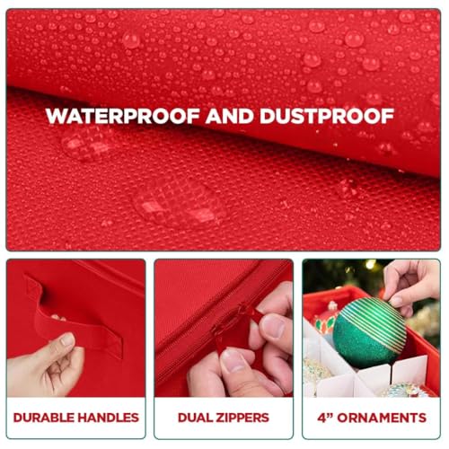 HOLDN’ STORAGE Christmas Ornament Storage Container with Dividers - Box Stores Up to 96 Ornaments, Zippered, Convenient, Adjustable, Large Organizer Bin to Protect Holiday Décor, Fits Most Standard Size, Red - Image 3