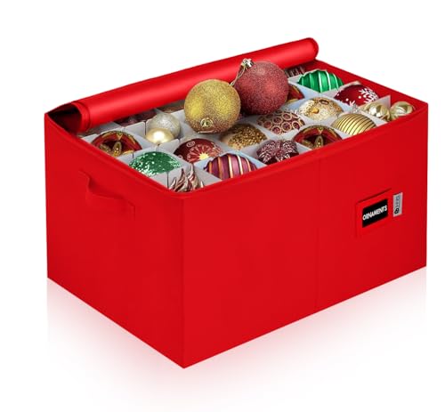HOLDN’ STORAGE Christmas Ornament Storage Container with Dividers - Box Stores Up to 96 Ornaments, Zippered, Convenient, Adjustable, Large Organizer Bin to Protect Holiday Décor, Fits Most Standard Size, Red - Image 1