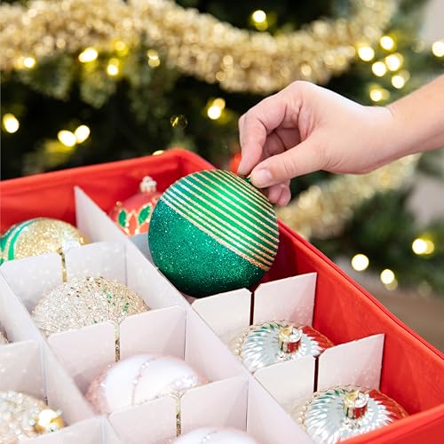 HOLDN’ STORAGE Christmas Ornament Storage Container with Dividers - Box Stores Up to 96 Ornaments, Zippered, Convenient, Adjustable, Large Organizer Bin to Protect Holiday Décor, Fits Most Standard Size, Red - Image 5