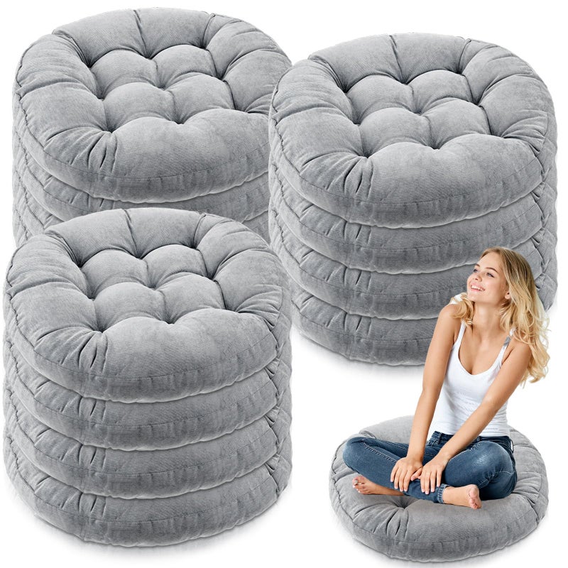 Jerify 12 Pcs Floor Pillow Cushions 22 x 22 Inch Round Square Large Meditation Floor Pillow for Classroom Adult Meditation Picnic Party Seating Learning Daycare School (Round,Light Gray) - Image 1