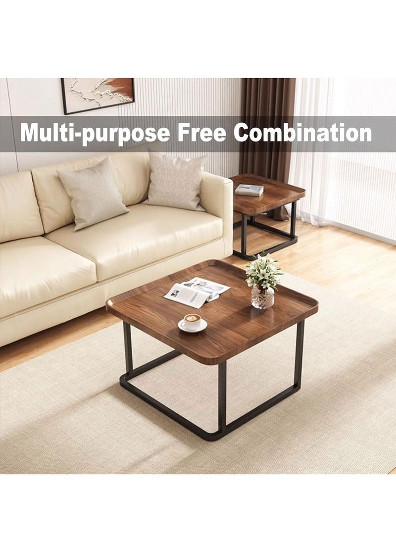 والالا مجموعة طاولات قهوة مربعة متداخلة من قطعتين، 60 سم و50 سم، تصميم مزخرف من خشب الجوز، طاولات جانبية بسيطة من منتصف القرن، مناسبة للمساحات الصغيرة، غرفة المعيشة، غرفة النوم، المكتب، الشرفة، طاولة شاي متعددة الاستخدامات للتخزين - Image 4