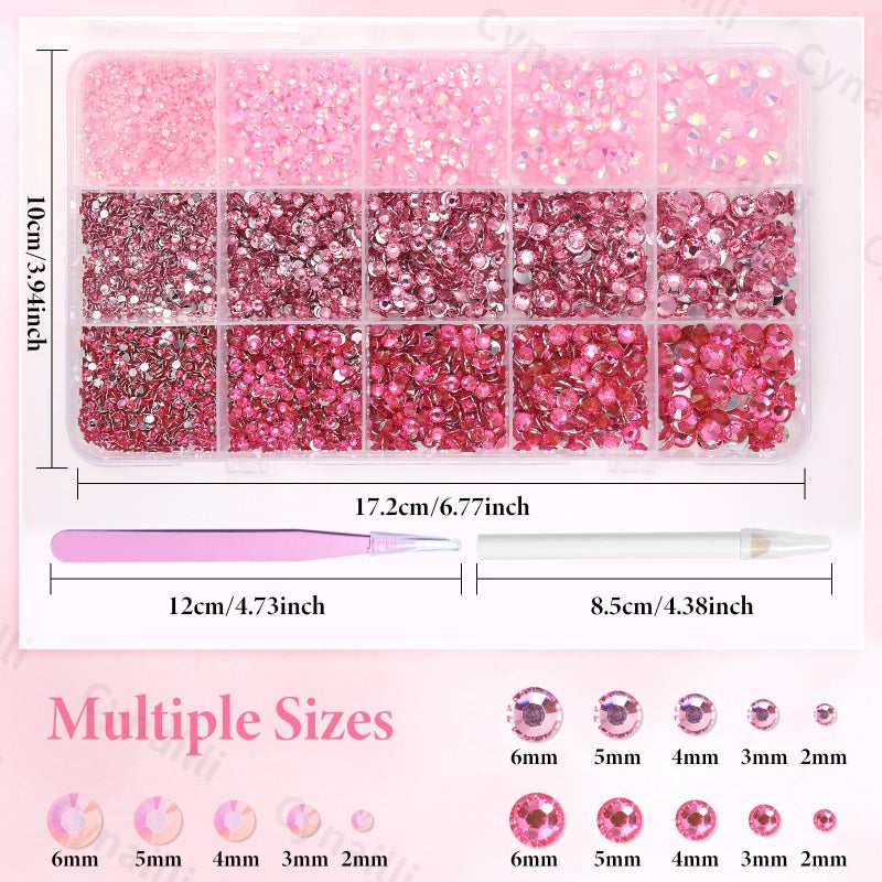 Cynailli 15000 Pcs Pink Color Resin Rhinestones for Crafts, Flatback Resin Rhinestones for Bedazzling Gems 2/3/4/5/6mm Flatback Gems Jewels for DIY Mugs Tumblers Bottles Clothing Shoes Nail Art - Image 2