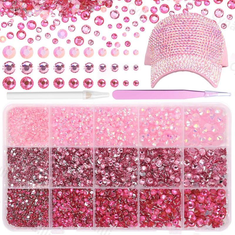 Cynailli 15000 Pcs Pink Color Resin Rhinestones for Crafts, Flatback Resin Rhinestones for Bedazzling Gems 2/3/4/5/6mm Flatback Gems Jewels for DIY Mugs Tumblers Bottles Clothing Shoes Nail Art - Image 1