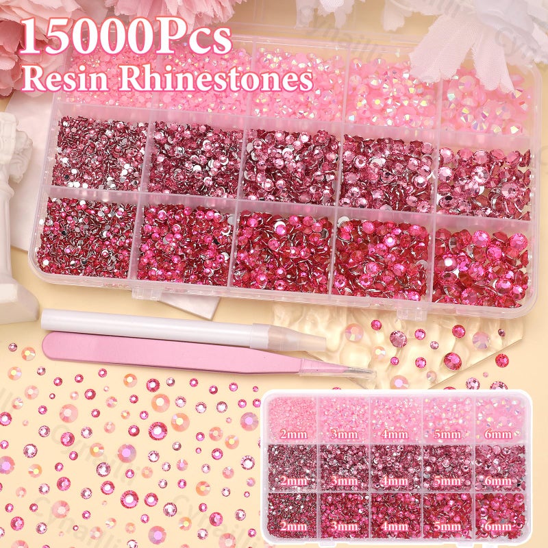Cynailli 15000 Pcs Pink Color Resin Rhinestones for Crafts, Flatback Resin Rhinestones for Bedazzling Gems 2/3/4/5/6mm Flatback Gems Jewels for DIY Mugs Tumblers Bottles Clothing Shoes Nail Art - Image 3