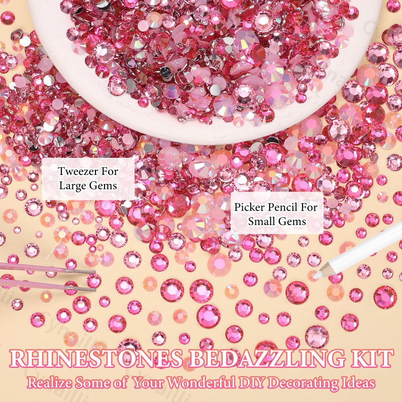 Cynailli 15000 Pcs Pink Color Resin Rhinestones for Crafts, Flatback Resin Rhinestones for Bedazzling Gems 2/3/4/5/6mm Flatback Gems Jewels for DIY Mugs Tumblers Bottles Clothing Shoes Nail Art - Image 4