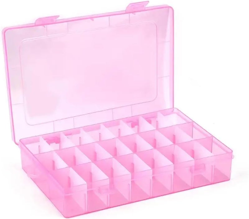 Bead Organizer 4pcs Transparent 24 Grids Storage Box Plastic Embroidery Floss Bobbins Beads Organizer(Pink) - Image 1