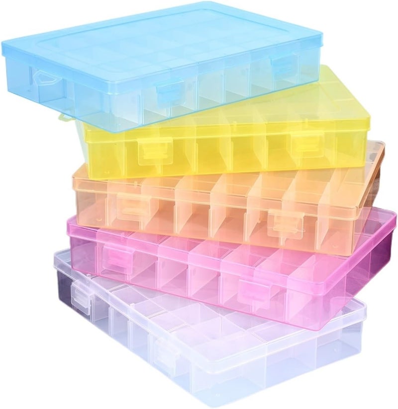 Bead Organizer 4pcs Transparent 24 Grids Storage Box Plastic Embroidery Floss Bobbins Beads Organizer(Pink) - Image 2