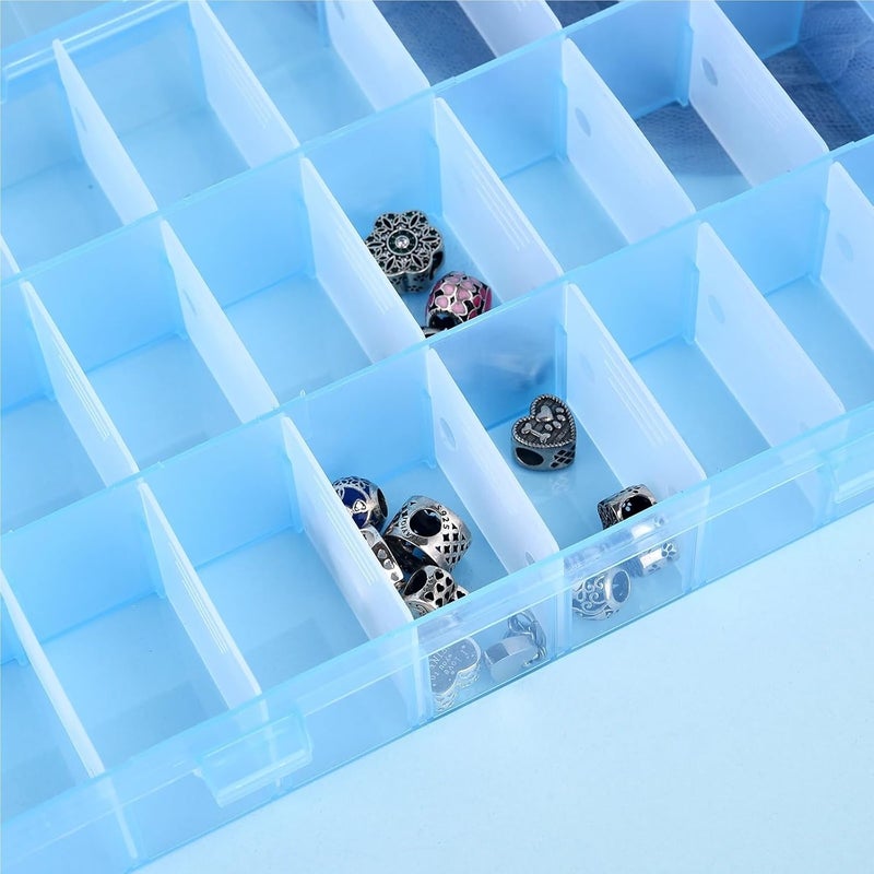 Bead Organizer 4pcs Transparent 24 Grids Storage Box Plastic Embroidery Floss Bobbins Beads Organizer(Pink) - Image 4