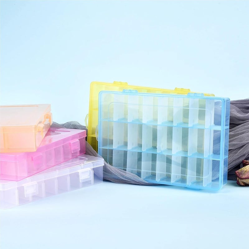 Bead Organizer 4pcs Transparent 24 Grids Storage Box Plastic Embroidery Floss Bobbins Beads Organizer(Pink) - Image 3