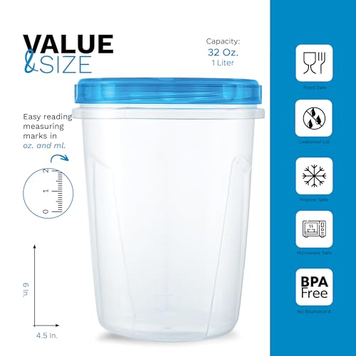 Tafura 6 Pack Leakproof Freezer Containers for Food with Twist Top Lids - 32 Oz BPA Free Reusable Plastic Soup Containers with Screw On Lids - Ideal for Meal Prep, Leftovers & Pantry Organization - Image 4