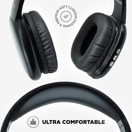 iJoy Ultra Wireless Headphones with Microphone- Rechargeable Over Ear Wireless Bluetooth Headphones with 10Hr Playtime, SD Slot, Backup Wire- Soft Cushion Wireless Headset with Mic (Black) - Image 2