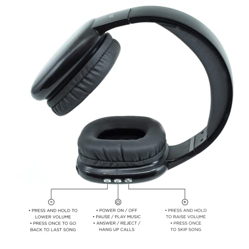 iJoy Ultra Wireless Headphones with Microphone- Rechargeable Over Ear Wireless Bluetooth Headphones with 10Hr Playtime, SD Slot, Backup Wire- Soft Cushion Wireless Headset with Mic (Black) - Image 4