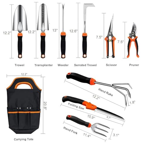 HASTHIP® 10Pcs Gardening Tools Set - Heavy Duty Stainless Steel - Gardening Tools Kit for Home Garden - Plant Cutter for Home Garden - Manual Planting Tools with Tool Bag - Suitable for Patio & Lawn - Image 2