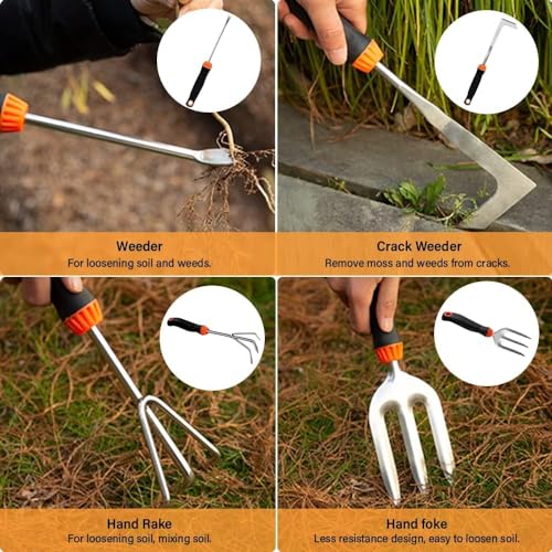 HASTHIP® 10Pcs Gardening Tools Set - Heavy Duty Stainless Steel - Gardening Tools Kit for Home Garden - Plant Cutter for Home Garden - Manual Planting Tools with Tool Bag - Suitable for Patio & Lawn - Image 3