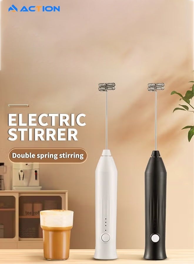 ACTION Milk Frother Rechargeable Handheld Electric Whisk Coffee Frother- Mixer with 2 Stainless Whisks ，3 Speed Adjustable Foam Maker Blender for Coffee， Matcha Latte ，Cappuccino ，and Hot Chocolate（Black） - Image 2