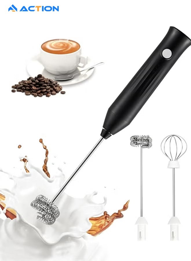 ACTION Milk Frother Rechargeable Handheld Electric Whisk Coffee Frother- Mixer with 2 Stainless Whisks ，3 Speed Adjustable Foam Maker Blender for Coffee， Matcha Latte ，Cappuccino ，and Hot Chocolate（Black） - Image 5