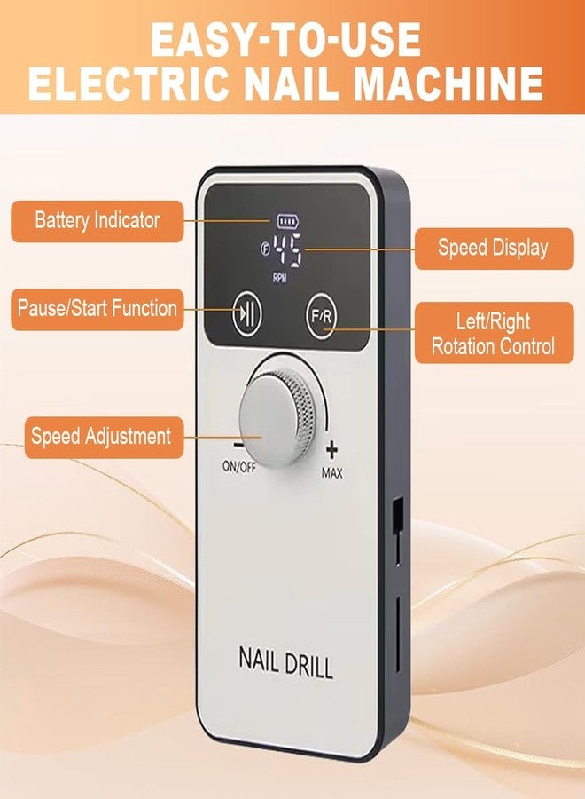 ماي كرييت مبرد أظافر لاسلكي من MAYCREATE® مع 6 رؤوس حفر وأشرطة صنفرة، مثقاب أظافر كهربائي بسرعة 45000 دورة في الدقيقة مع شاشة LCD، مثقاب أظافر متعدد الأغراض قابل للتعديل يعمل بمنفذ USB لتلميع الأظافر الأكريليك والجل، وفن الأظافر المنزلي - Image 3