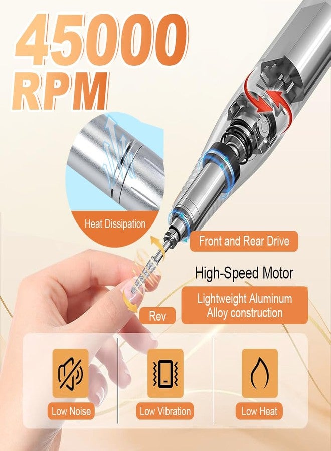 ماي كرييت مبرد أظافر لاسلكي من MAYCREATE® مع 6 رؤوس حفر وأشرطة صنفرة، مثقاب أظافر كهربائي بسرعة 45000 دورة في الدقيقة مع شاشة LCD، مثقاب أظافر متعدد الأغراض قابل للتعديل يعمل بمنفذ USB لتلميع الأظافر الأكريليك والجل، وفن الأظافر المنزلي - Image 2