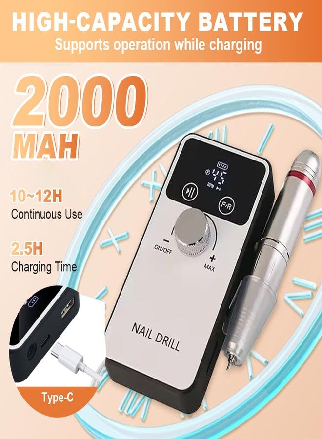 ماي كرييت مبرد أظافر لاسلكي من MAYCREATE® مع 6 رؤوس حفر وأشرطة صنفرة، مثقاب أظافر كهربائي بسرعة 45000 دورة في الدقيقة مع شاشة LCD، مثقاب أظافر متعدد الأغراض قابل للتعديل يعمل بمنفذ USB لتلميع الأظافر الأكريليك والجل، وفن الأظافر المنزلي - Image 4