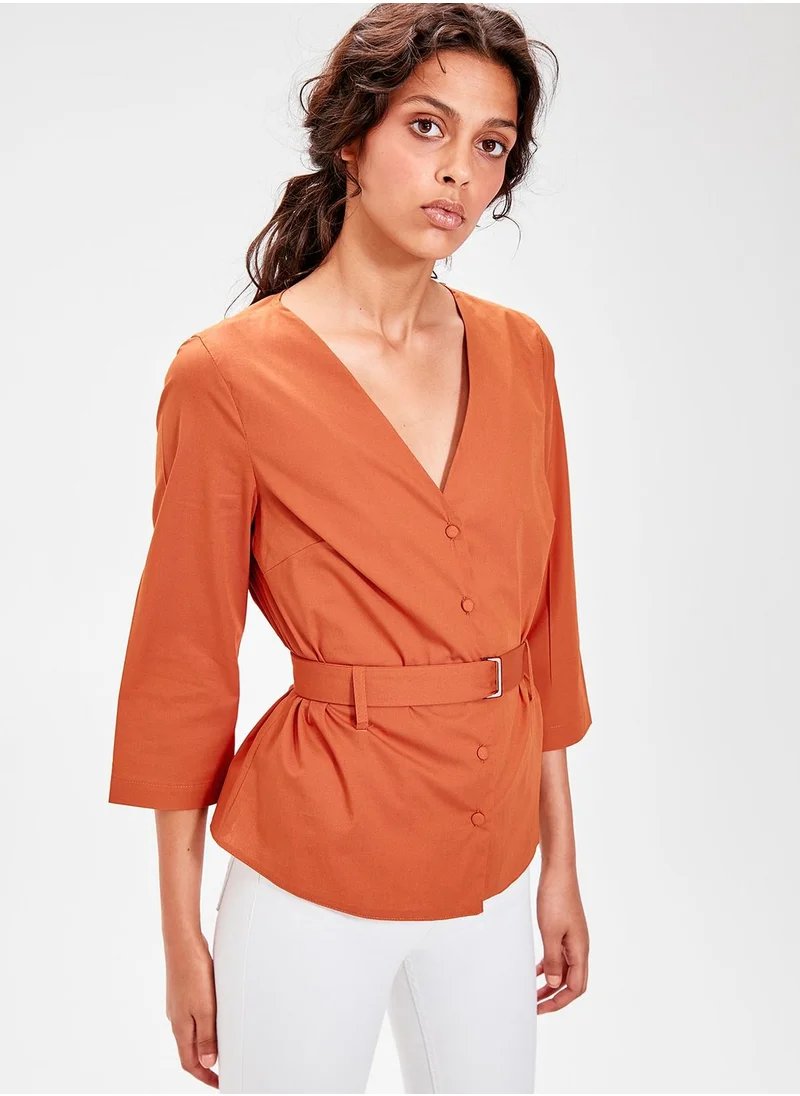 trendyol Button Down V-Neck Top